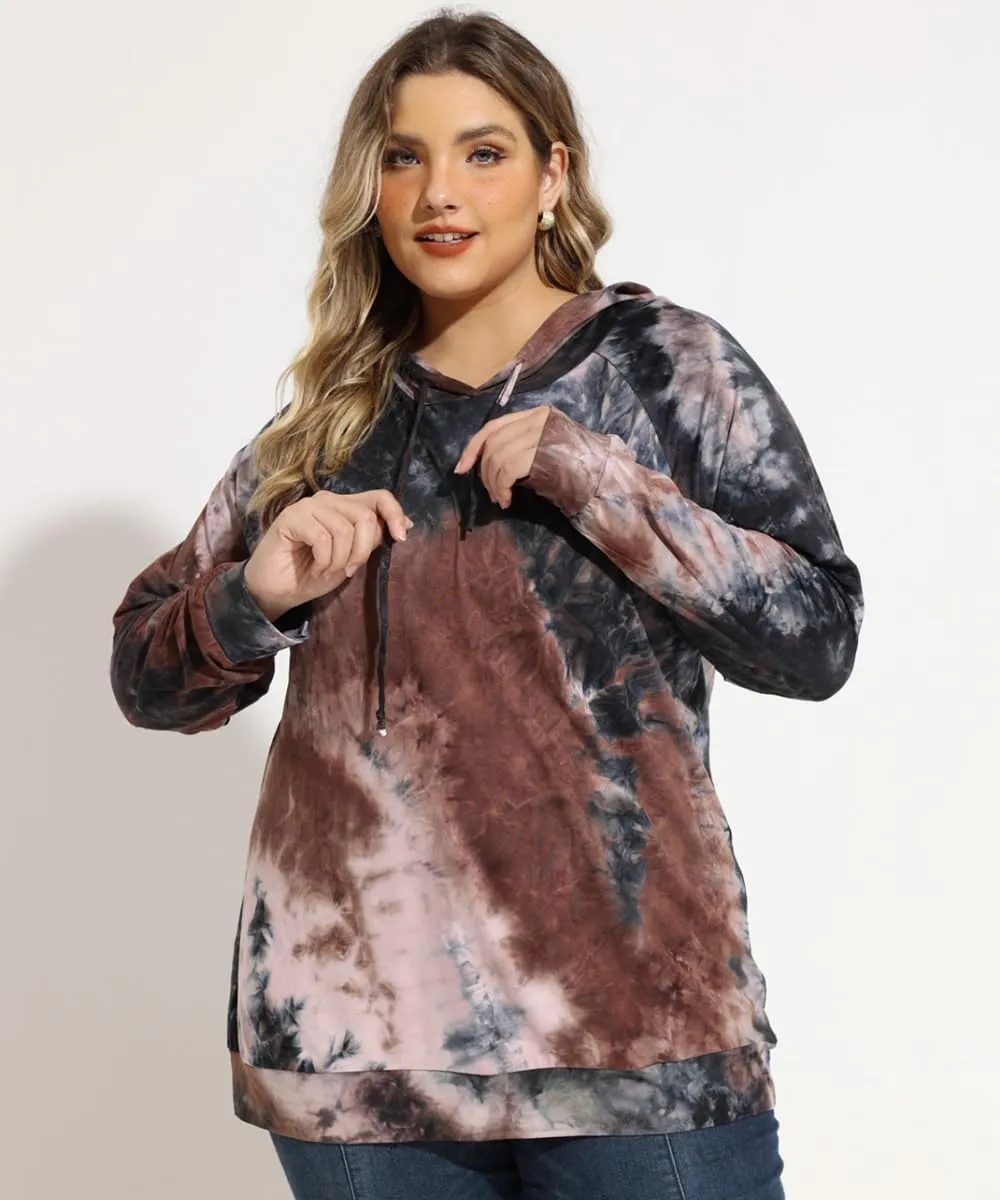 RITERA Women's Plus Size Hoodies Tie Dye Hoodie Long Sleeve Sweatshirts Drawstring Pullover Casual Sweater top L-5XL