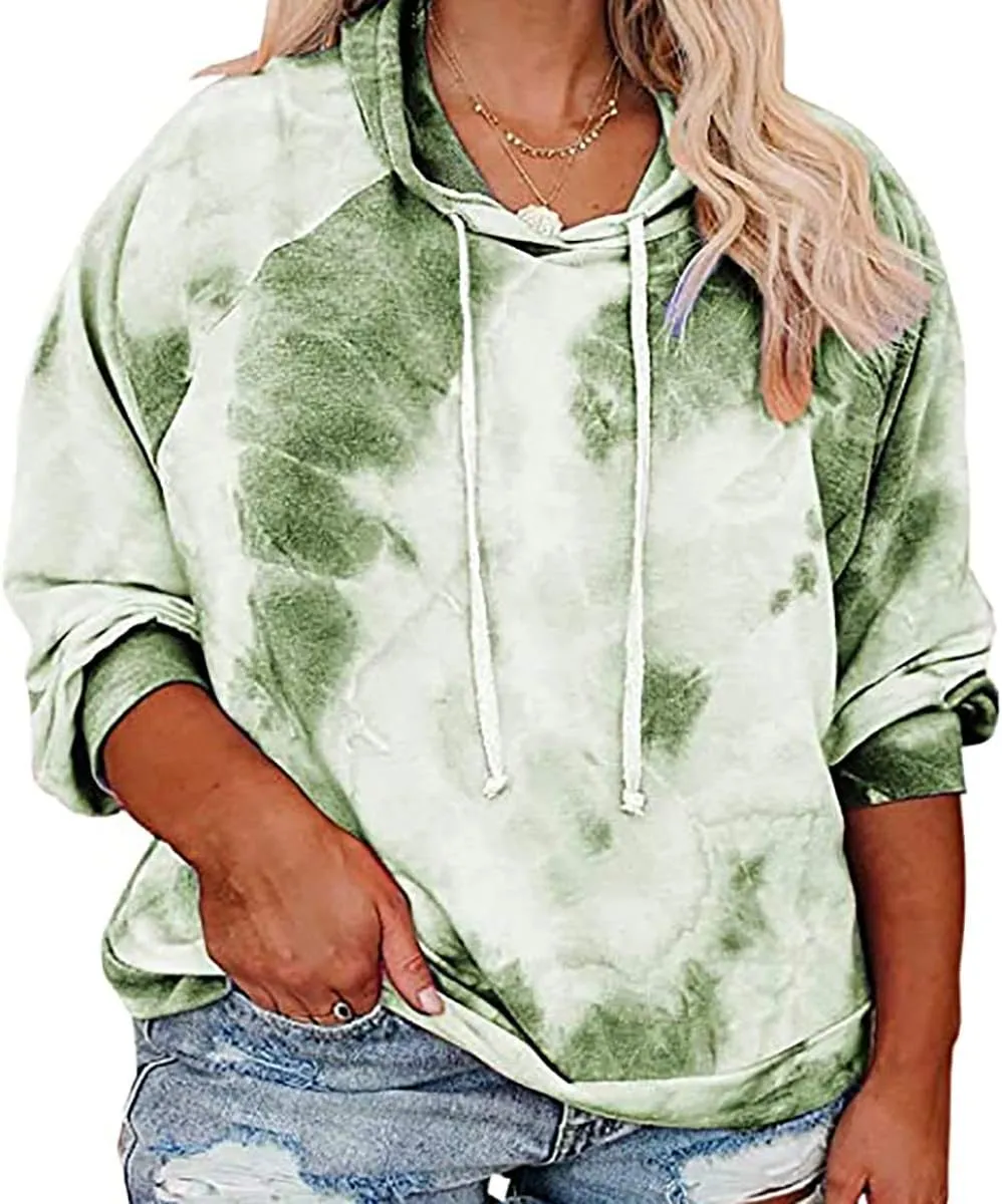RITERA Women's Plus Size Hoodies Tie Dye Hoodie Long Sleeve Sweatshirts Drawstring Pullover Casual Sweater top L-5XL