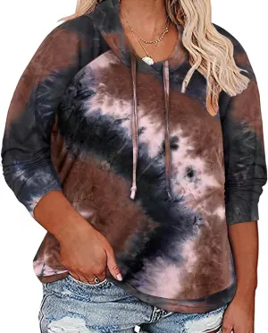 RITERA Women's Plus Size Hoodies Tie Dye Hoodie Long Sleeve Sweatshirts Drawstring Pullover Casual Sweater top L-5XL