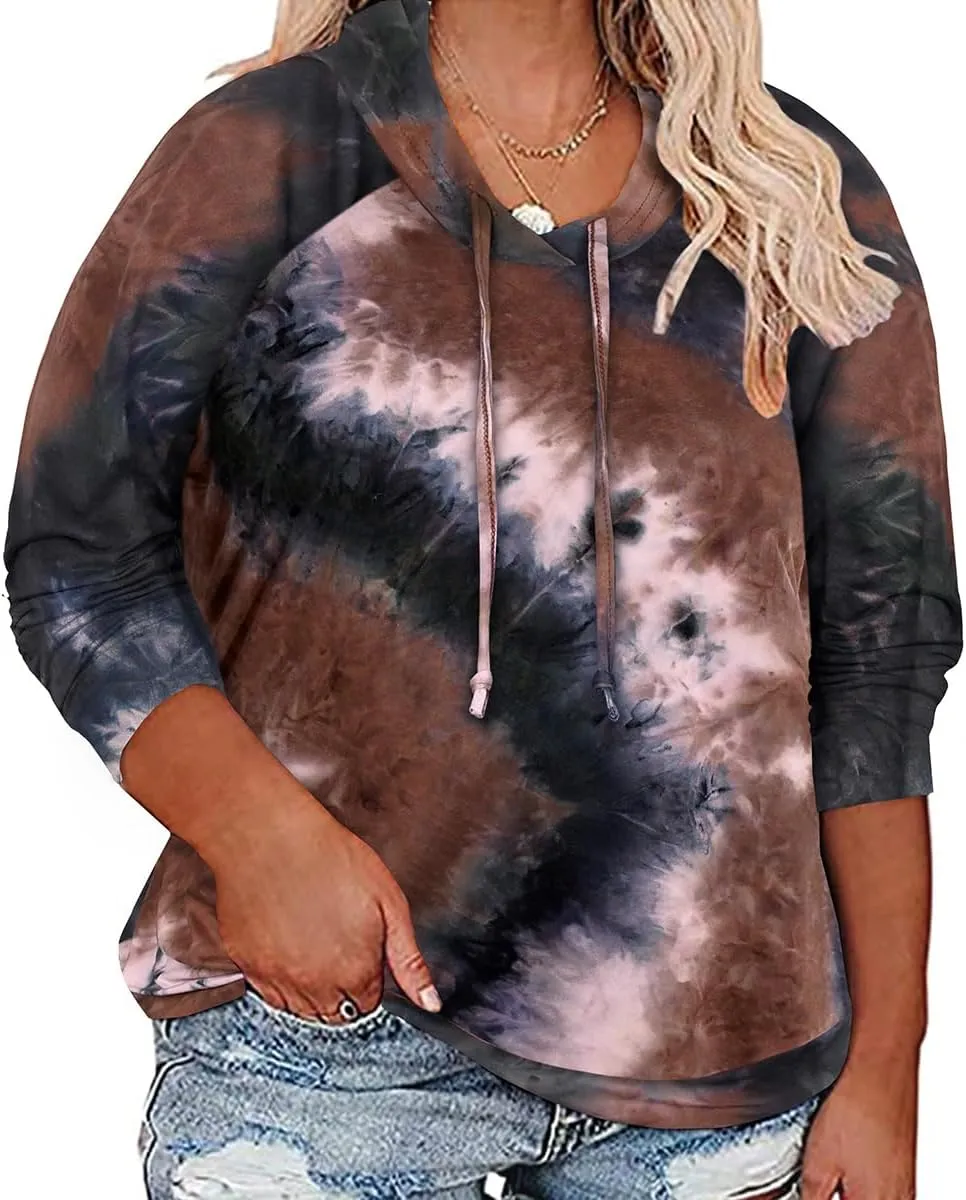 RITERA Women's Plus Size Hoodies Tie Dye Hoodie Long Sleeve Sweatshirts Drawstring Pullover Casual Sweater top L-5XL