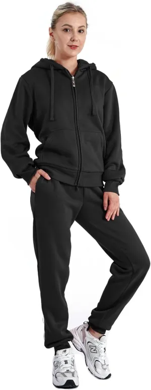 Sherpa Zipper Womens Sweatsuits Active Jogging Fleece 2 Pieces Hoodie and Pants Winter Outfit Sets