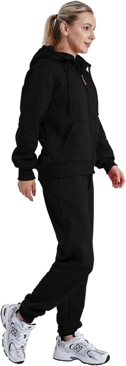 Sherpa Zipper Womens Sweatsuits Active Jogging Fleece 2 Pieces Hoodie and Pants Winter Outfit Sets