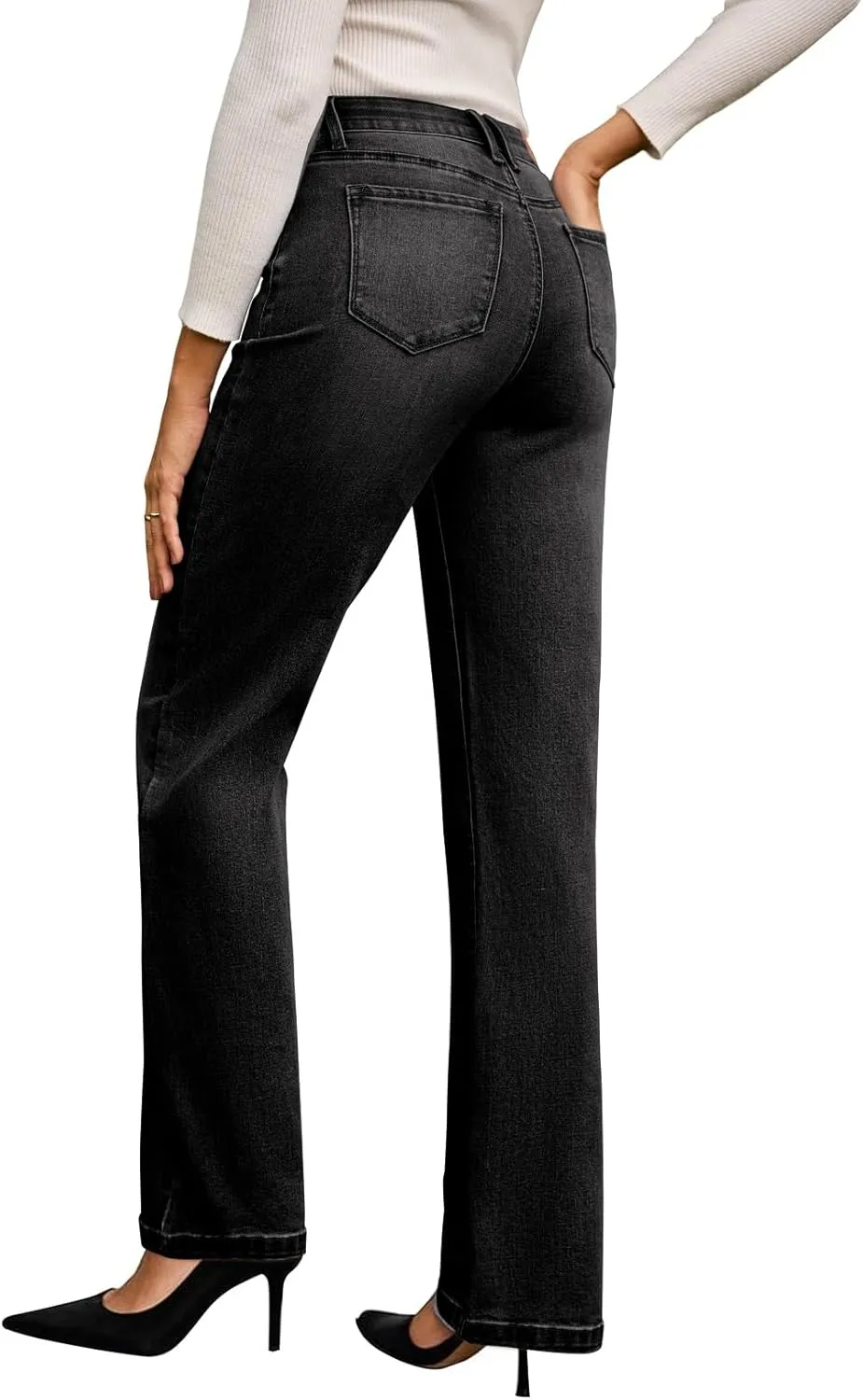 Sidefeel Women's Wide Leg Jeans High Waisted Tummy Control Stretchy Straight Leg Elastic Waist Trendy Denim Pants