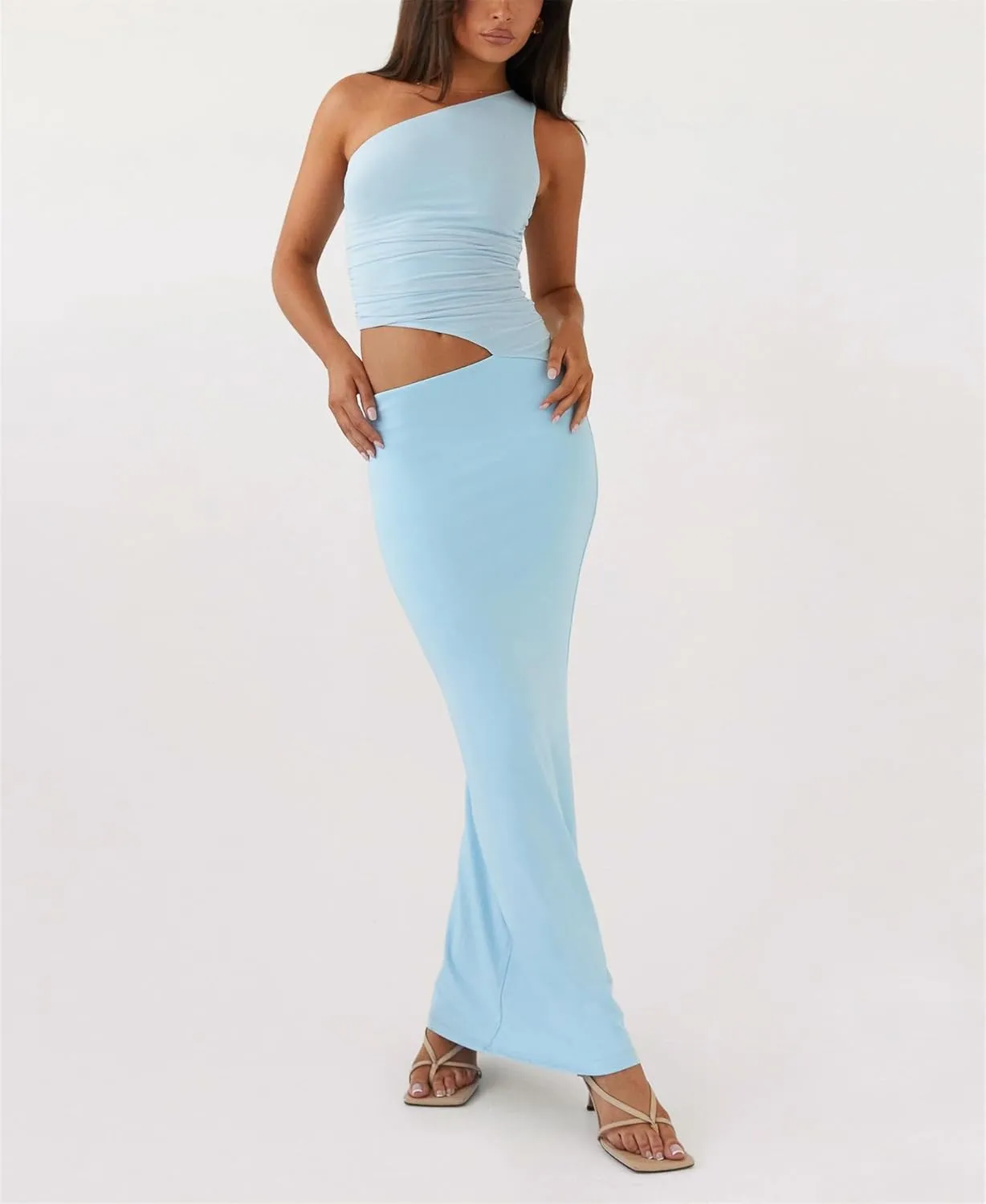 Thopavenoir Women's Sexy Cut Out Maxi Dress Backless Sleeveless Slip Dresses Elegant Bodycon Long Dress Cocktail Partywear