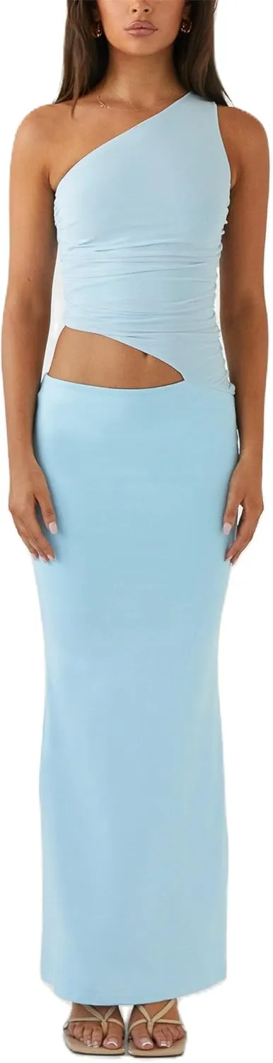 Thopavenoir Women's Sexy Cut Out Maxi Dress Backless Sleeveless Slip Dresses Elegant Bodycon Long Dress Cocktail Partywear