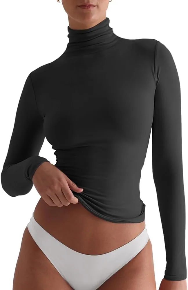 Women's Basic Turtleneck Long Sleeve Tee Shirts Casual Double Layering Going Out Slim Fit Stretchy Tops
