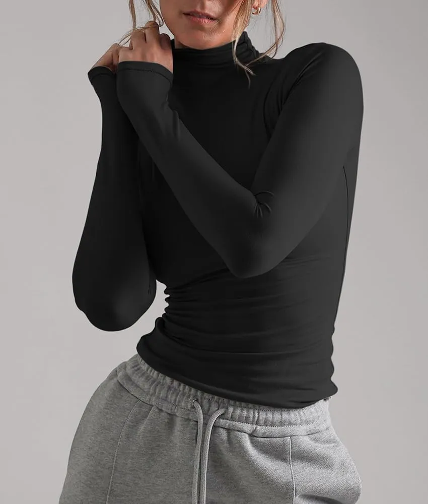 Women's Basic Turtleneck Long Sleeve Tee Shirts Casual Double Layering Going Out Slim Fit Stretchy Tops