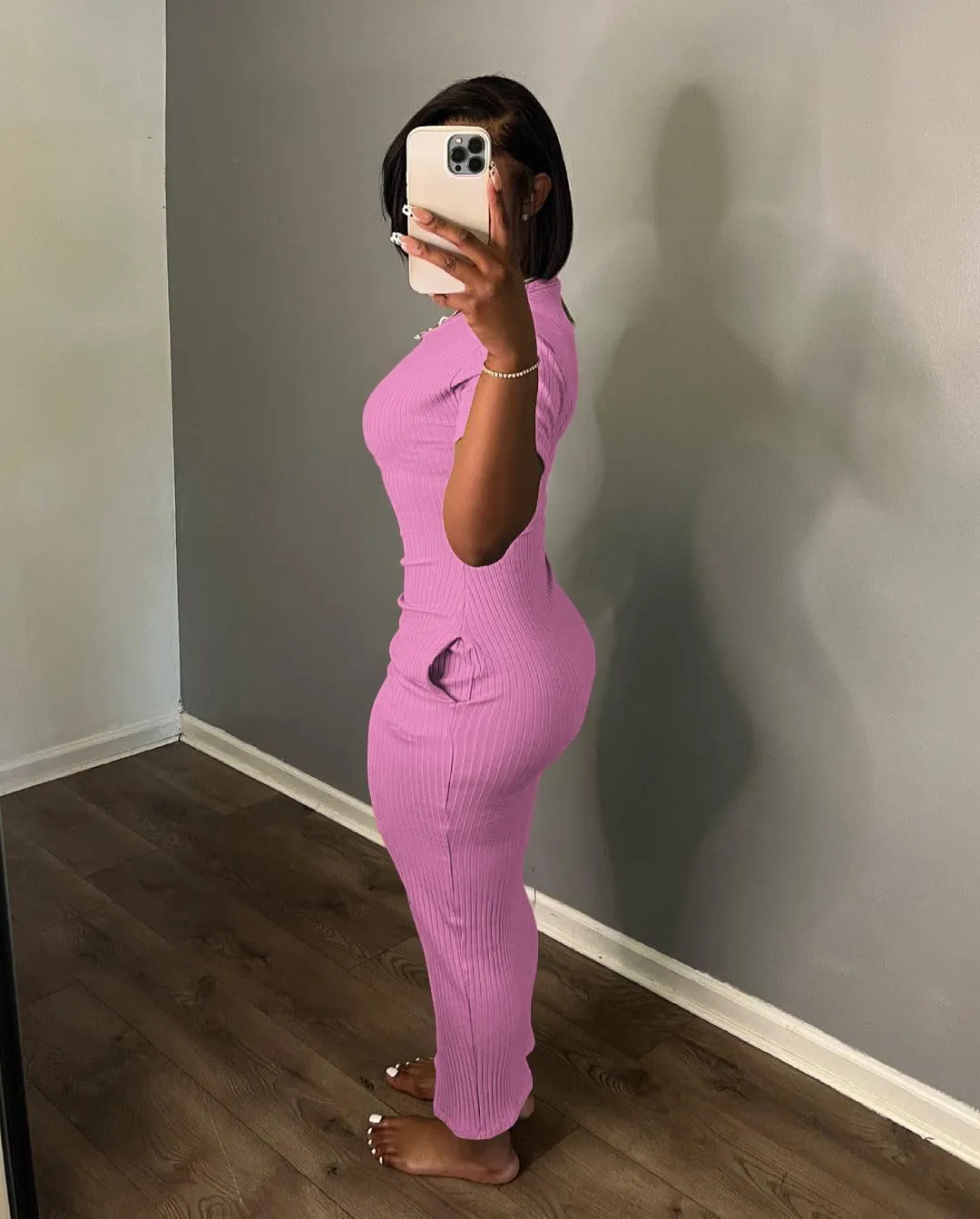 Women's Casual Short Sleeve Dress T Shirt Bodycon Dresses Ribbed V Neck Maxi Sundress Basic Party Club Dress with Pocket