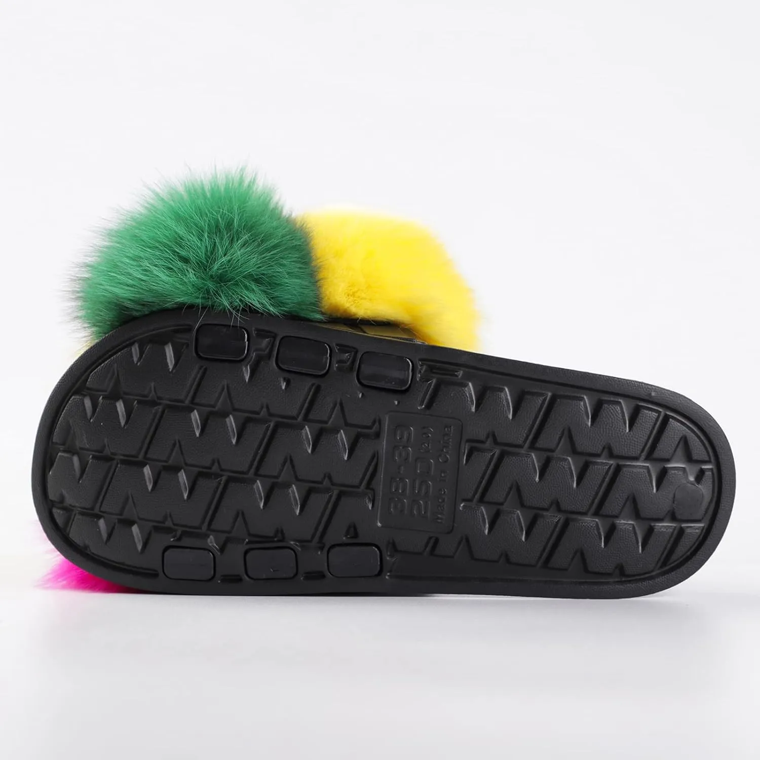 Women's Real Fox Fur Slides, Open-Toe Sandals, Indoor and Outdoor Non-Slip Slippers, Soft Pompom