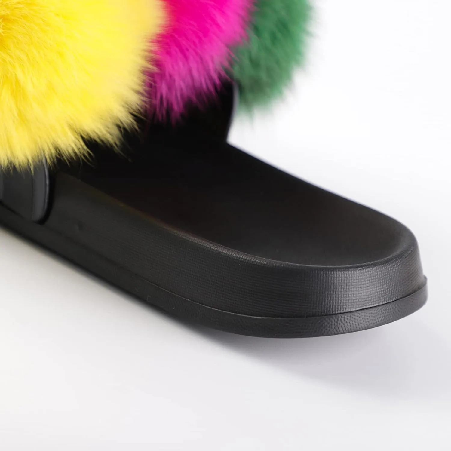 Women's Real Fox Fur Slides, Open-Toe Sandals, Indoor and Outdoor Non-Slip Slippers, Soft Pompom