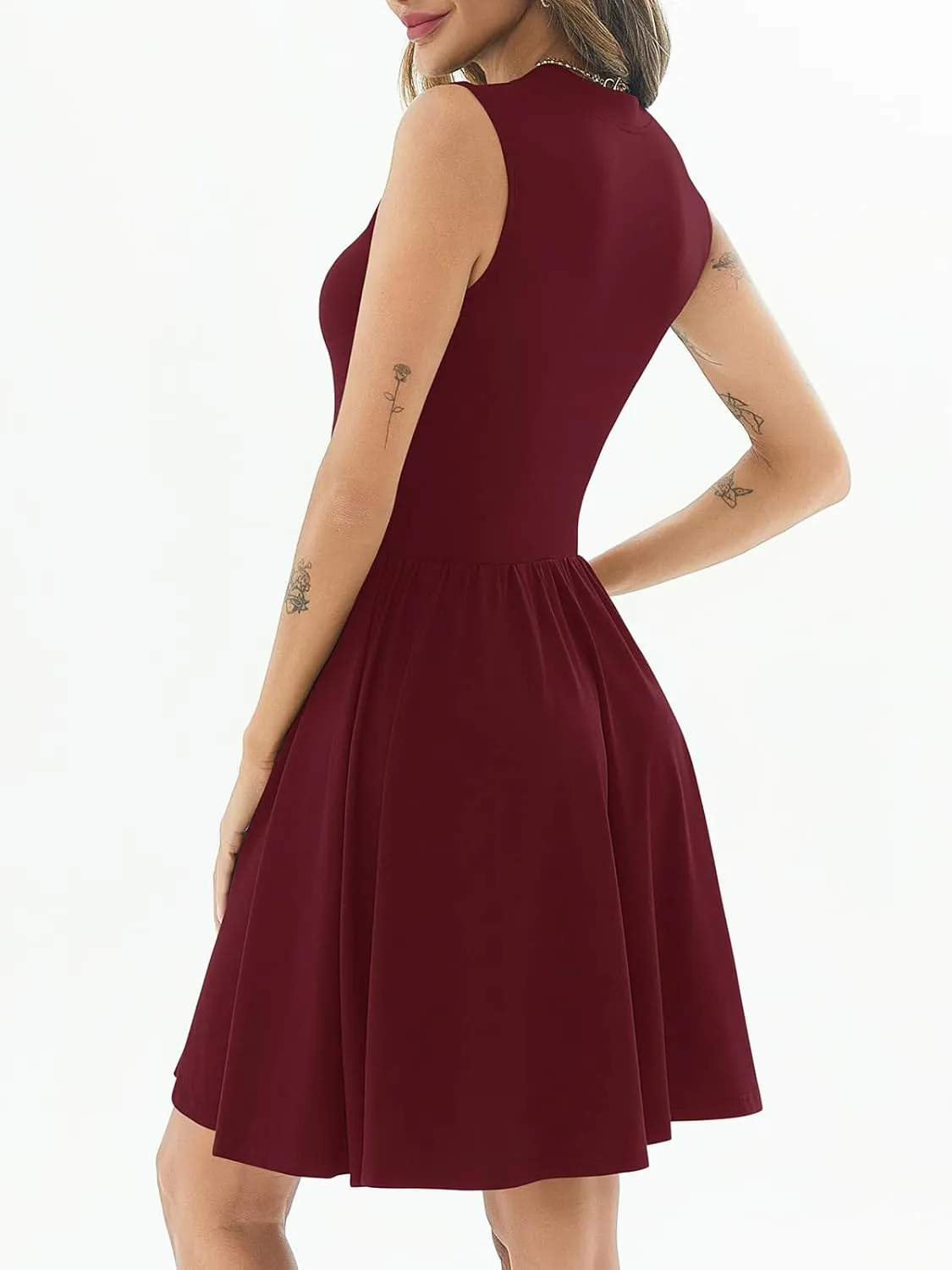 Women's Retro Sleeveless V Neck Swing Casual Work Summer Party Dress Pleated Beach Midi Swing Dresses
